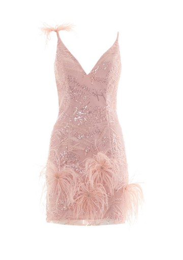 abito corto con piume - Antille elegance
