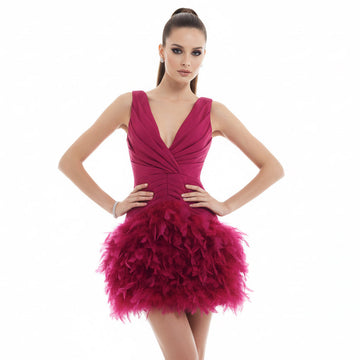 Abito corto con gonna piume Antille Elegance