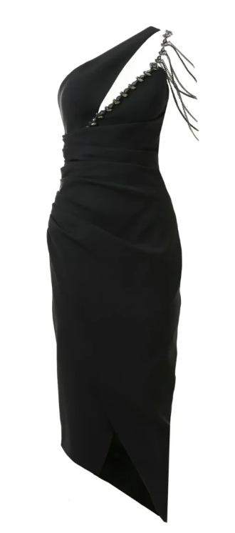 Abito midi monospalla con gioiello Antille elegance