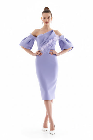 Abito midi con  piume Antille elegance
